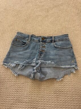Billabong Light Blue Frayed Denim Button-Front Shorts